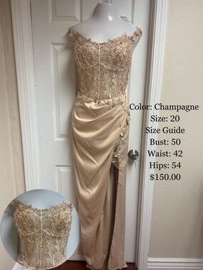Champagne Off-Shoulder Beaded Prom Dress with Side Drape